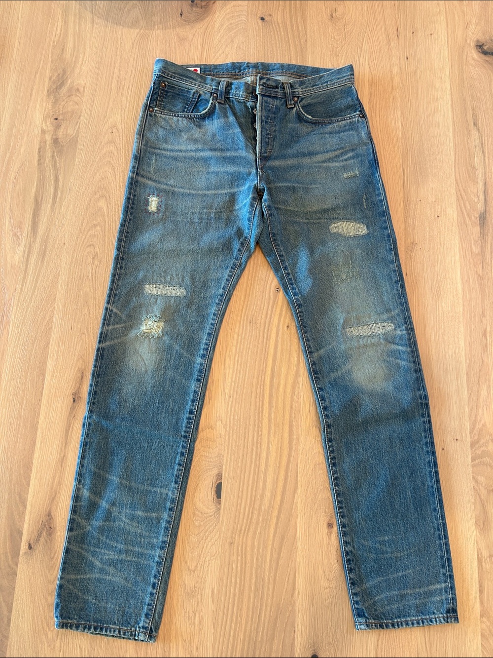 Edwin Slim Men's Faded Blue Jeans with Distressing